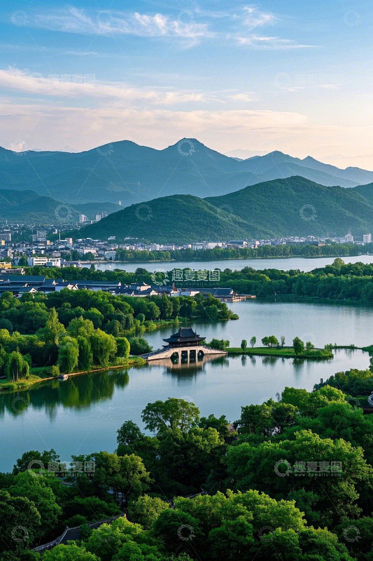 杭州西湖自然风光全景