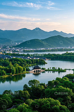 杭州西湖自然风光全景