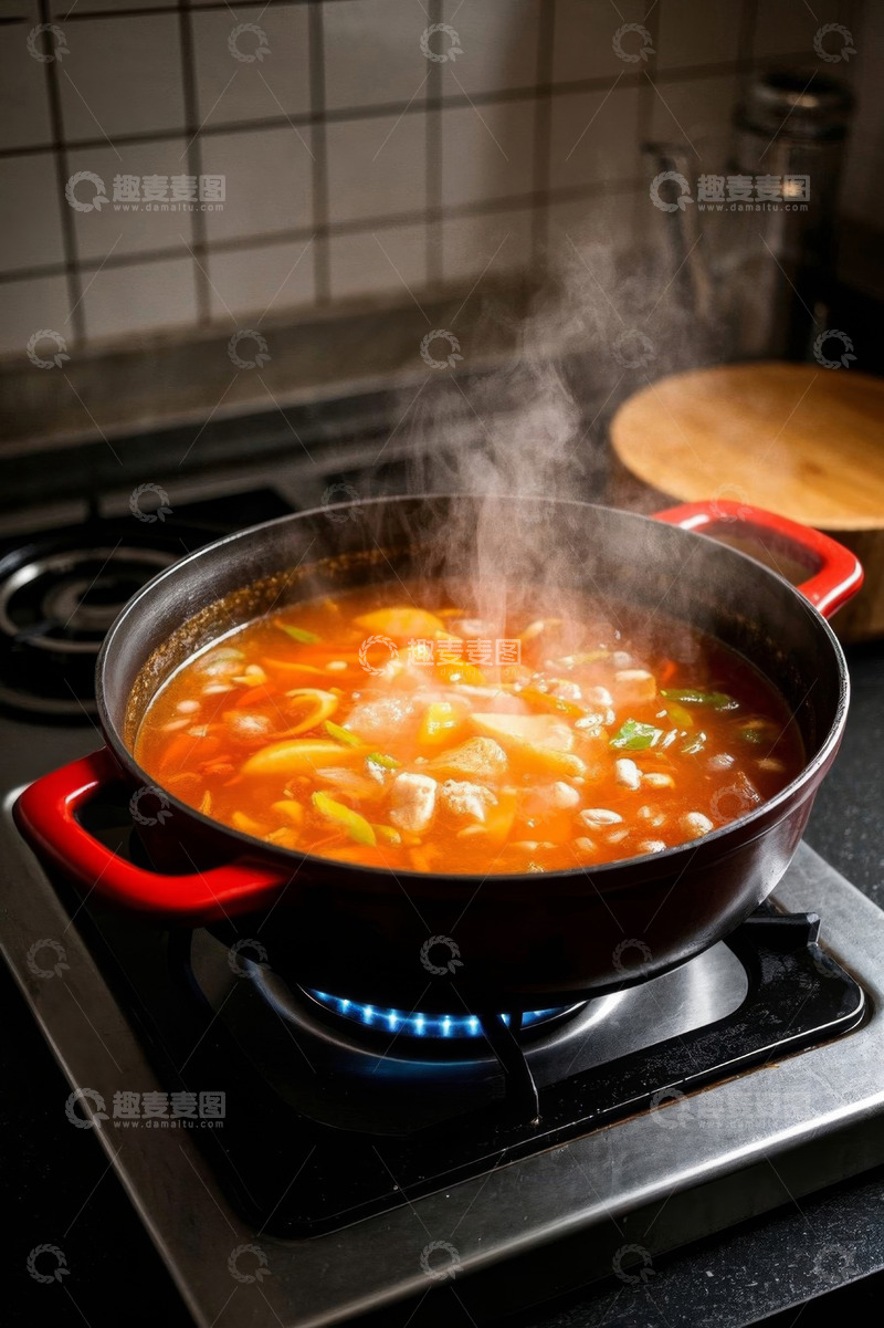 高清大图下载【趣麦麦图】炉灶上烹饪中的蔬菜汤