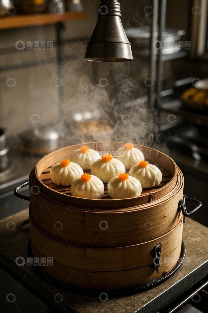 高清大图下载【趣麦麦图】蒸笼里热气腾腾的小笼包
