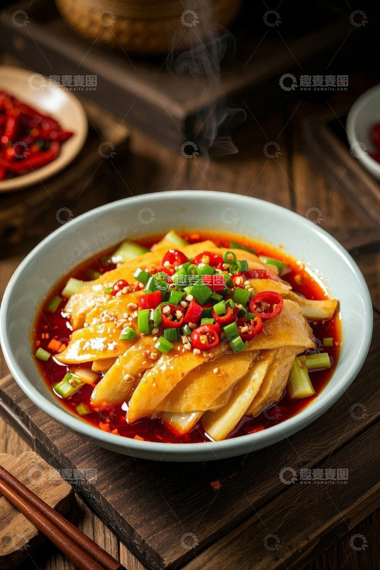 碗装红油凉拌鸡肉美食