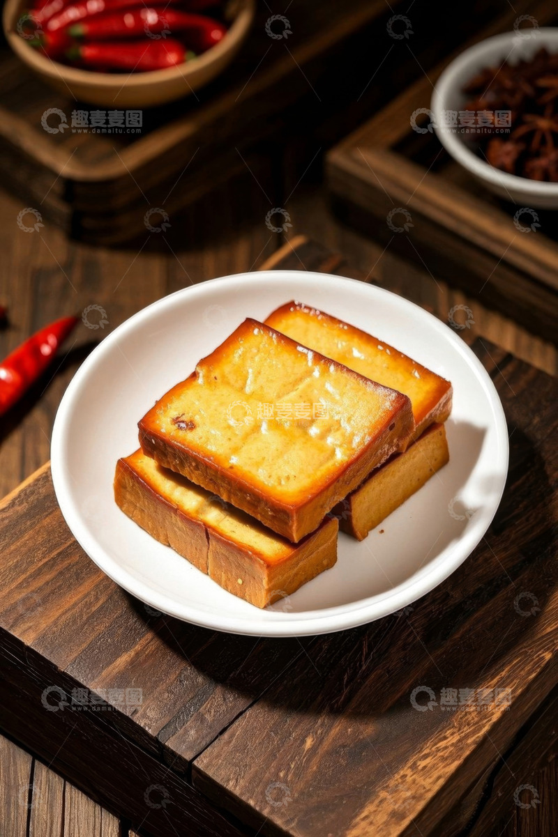 高清大图下载【趣麦麦图】木桌上白盘内的美味豆干