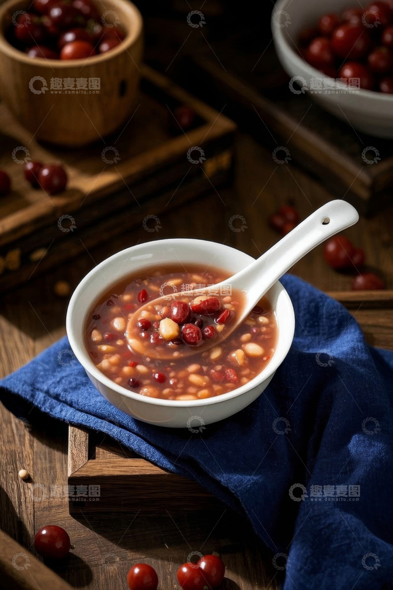 高清大图下载【趣麦麦图】碗装红豆粥与周边食材静物