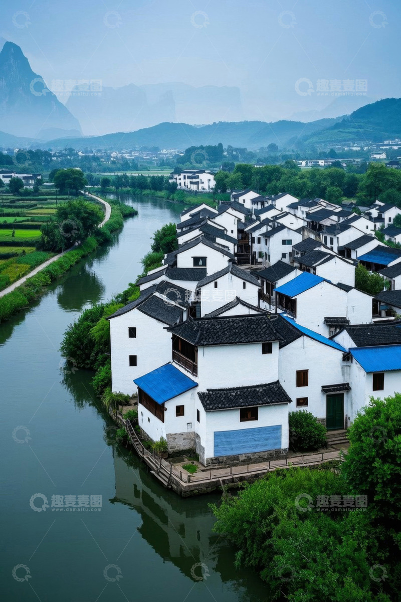 高清大图下载【趣麦麦图】江南水乡村落与山水景观