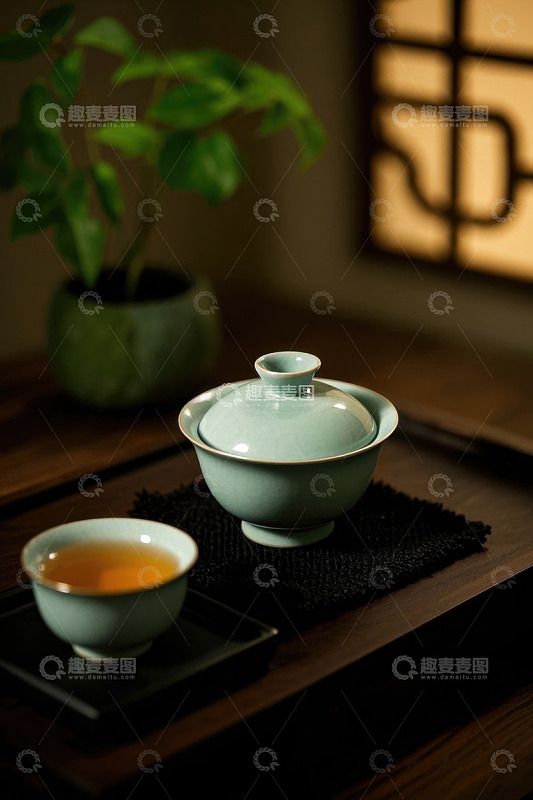 中式茶具与茶杯静物