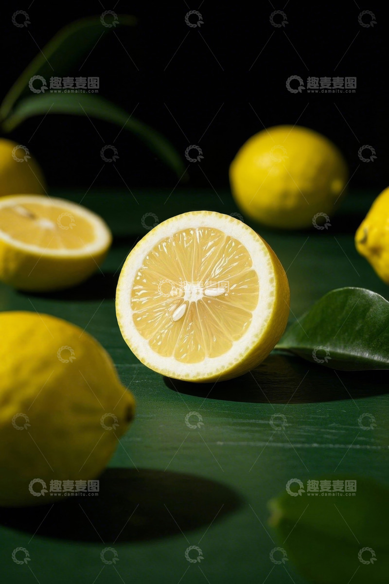高清大图下载【趣麦麦图】绿色背景上的新鲜柠檬
