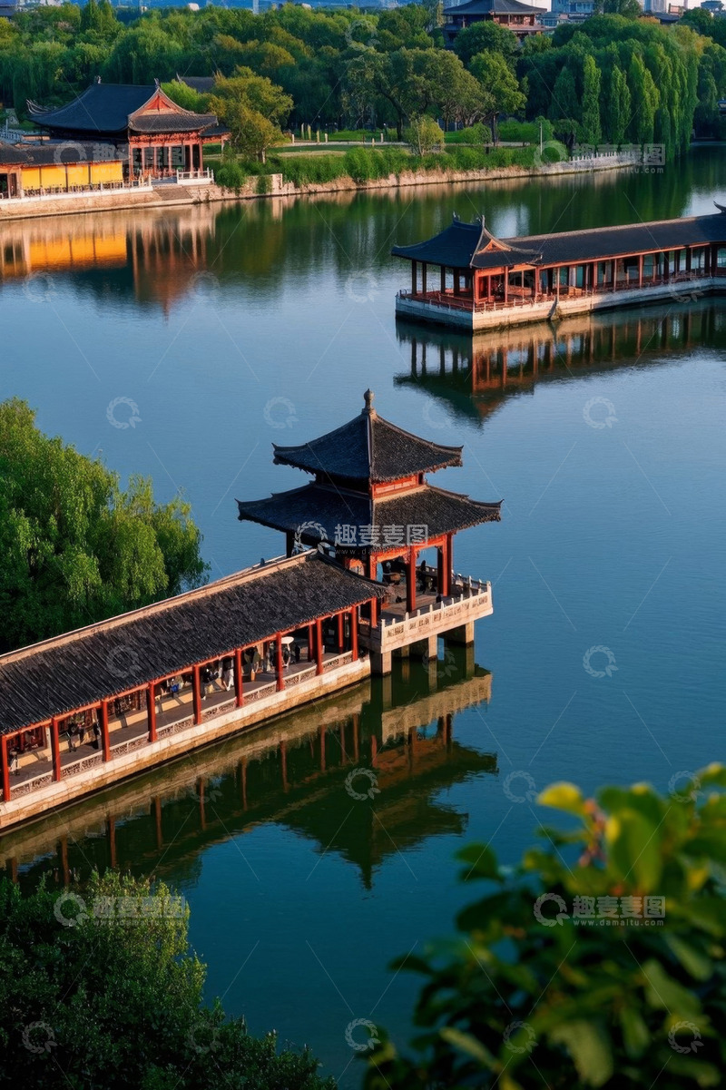 高清大图下载【趣麦麦图】中式亭台楼阁临水景观