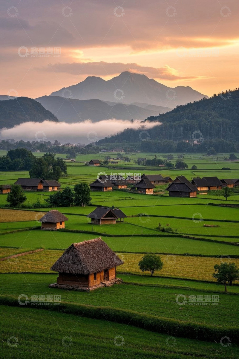 高清大图下载【趣麦麦图】田园乡村风光与远山景致