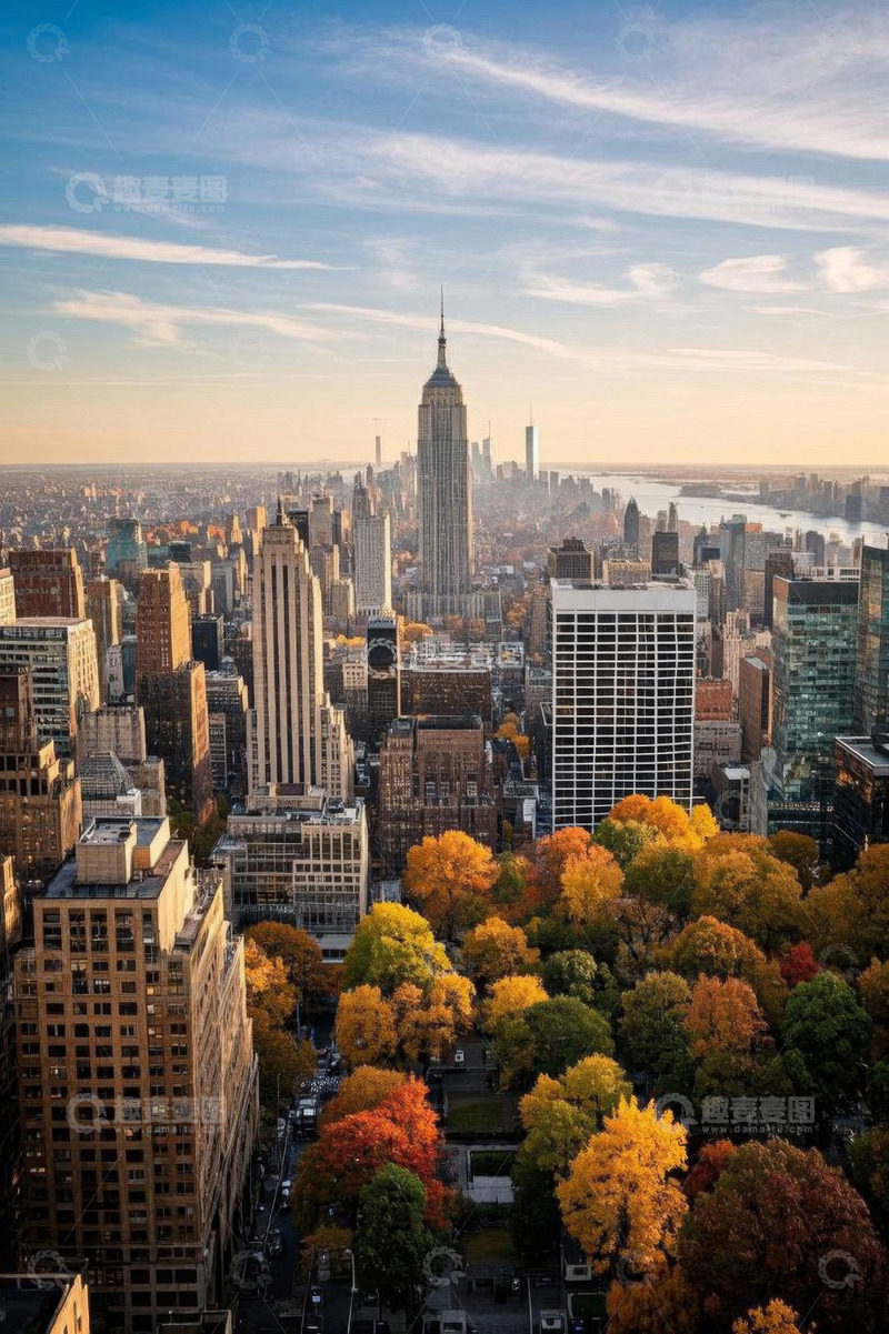 高清大图下载【趣麦麦图】纽约城市秋日高楼景观