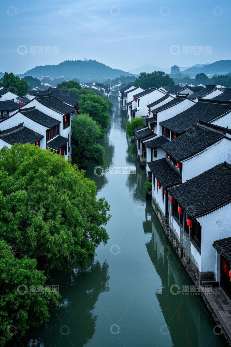 高清大图下载【趣麦麦图】江南水乡沿河民居景观