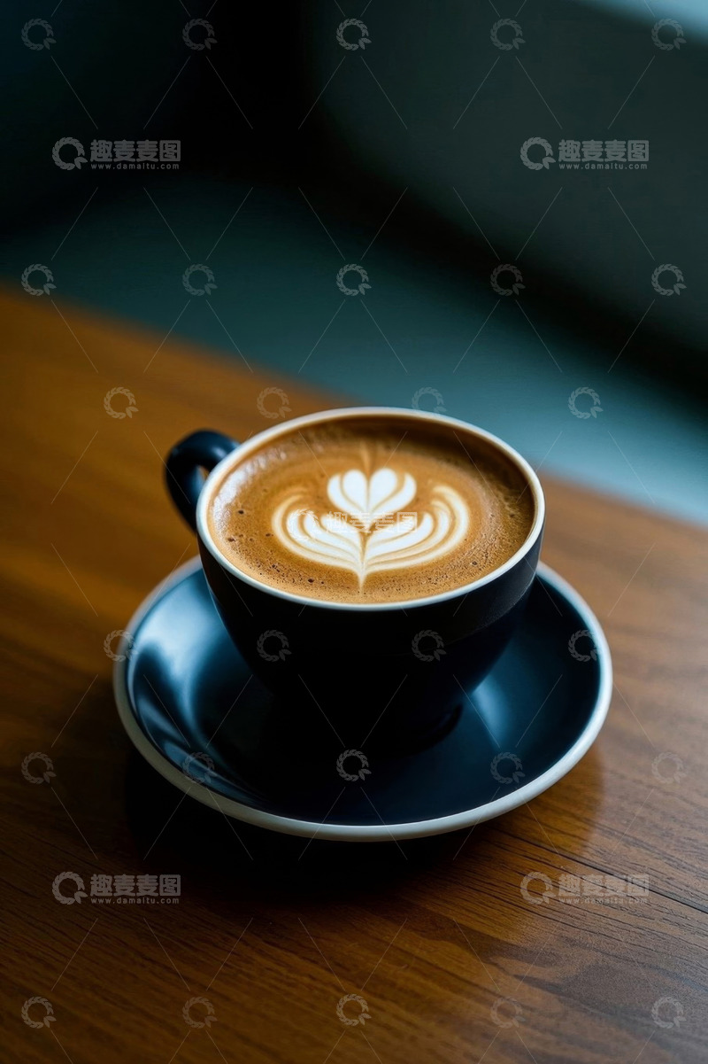 高清大图下载【趣麦麦图】木质桌面上的拉花咖啡