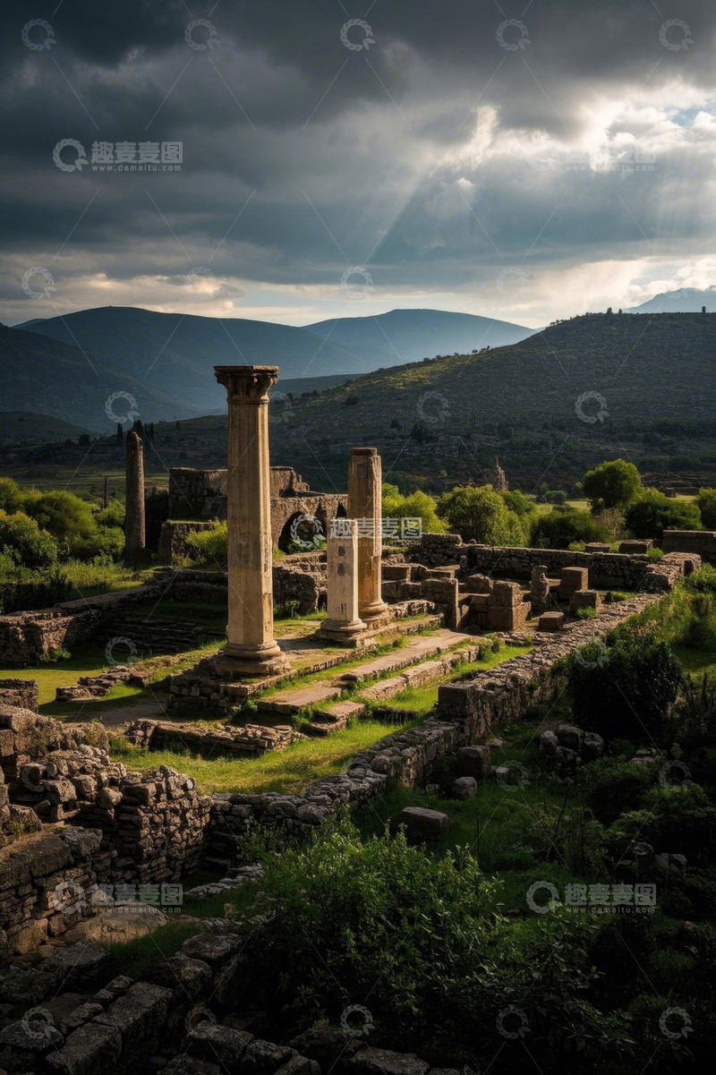 高清大图下载【趣麦麦图】古代遗址与远山风景