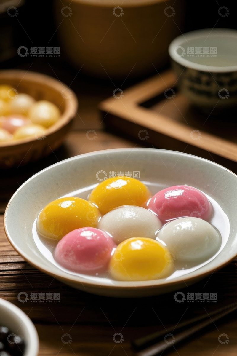 高清大图下载【趣麦麦图】碗中多彩汤圆特写