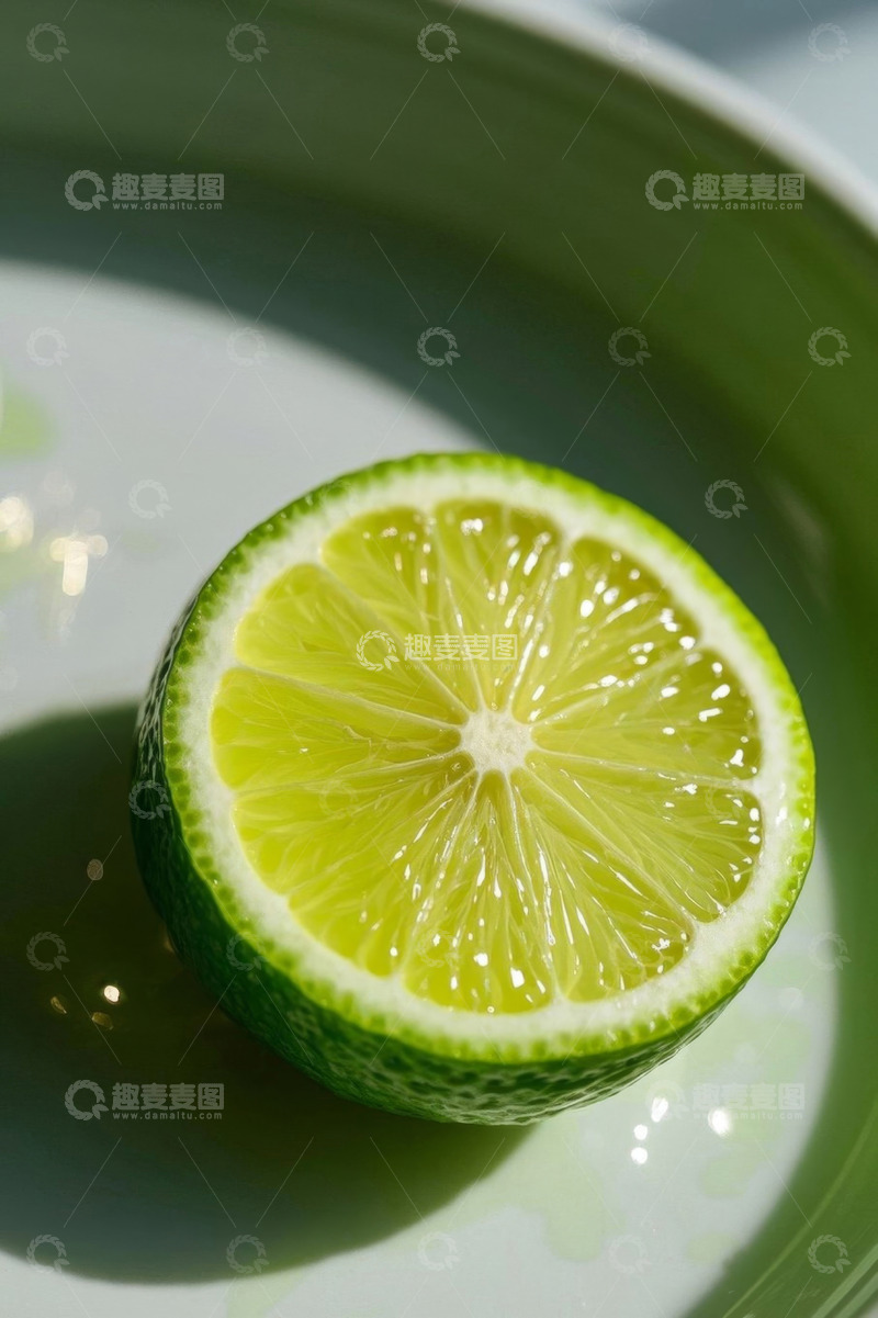 高清大图下载【趣麦麦图】盘中半颗新鲜青柠檬
