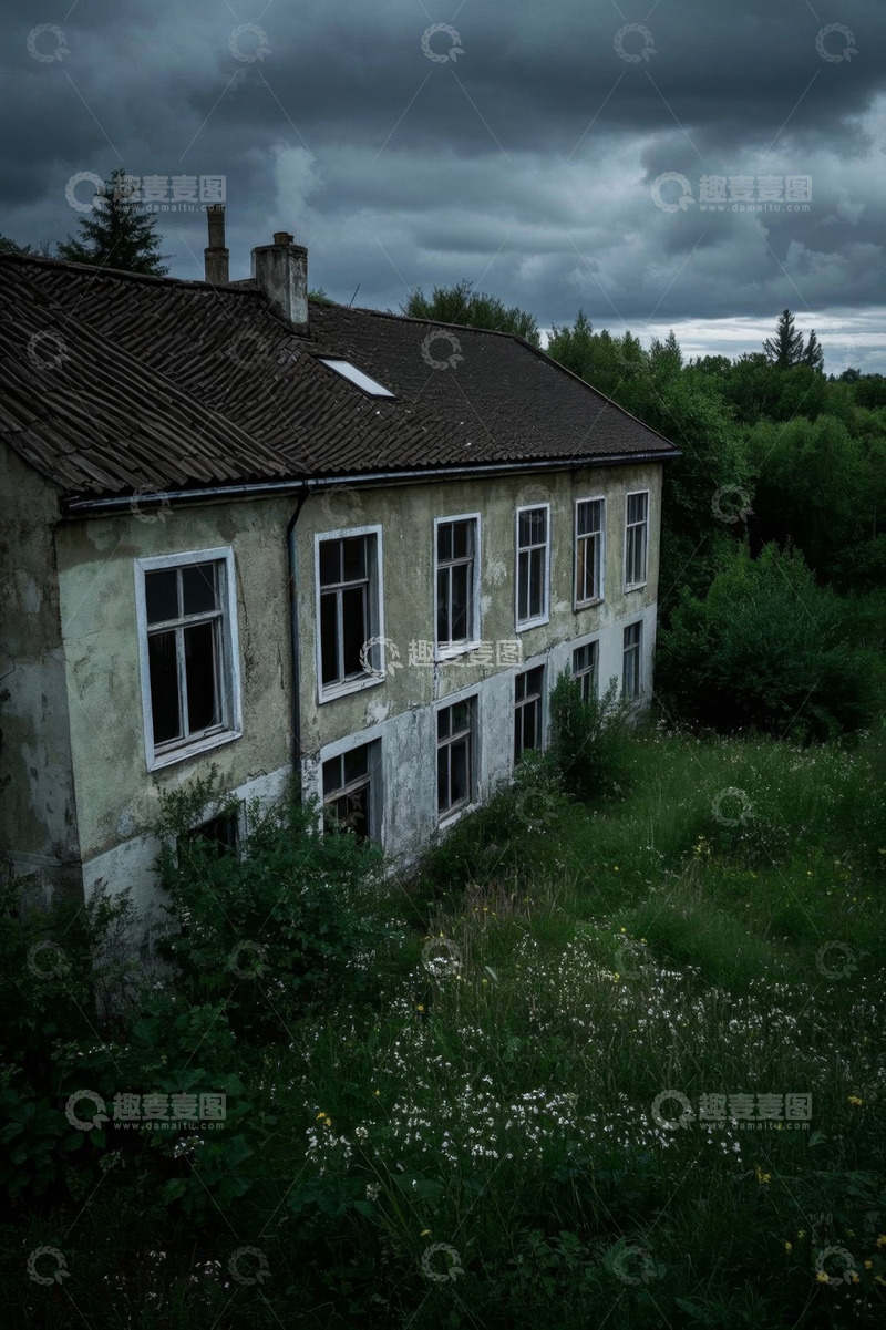 高清大图下载【趣麦麦图】老旧房屋外的自然景观