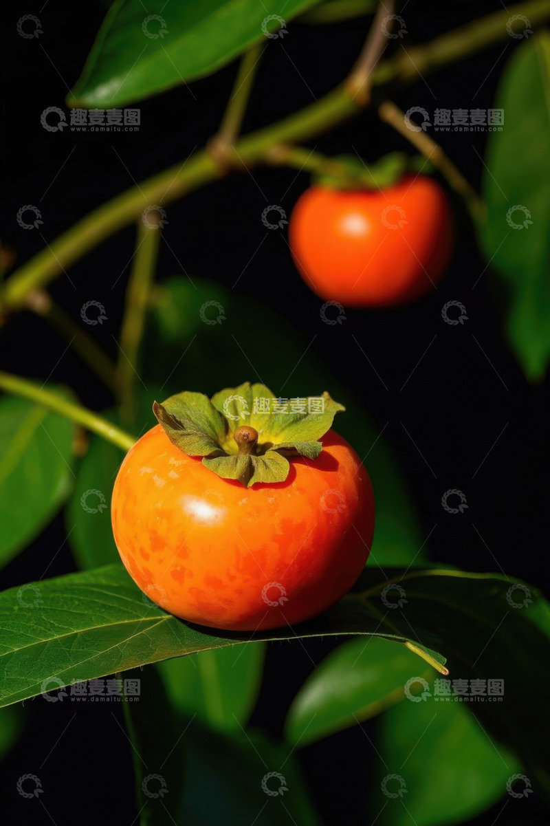 高清大图下载【趣麦麦图】枝头成熟的柿子果实