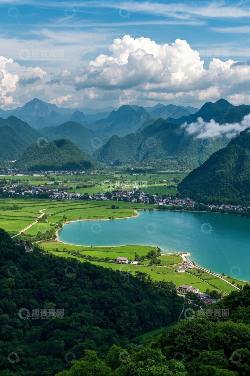 高清大图下载【趣麦麦图】青山绿水间的田园风光