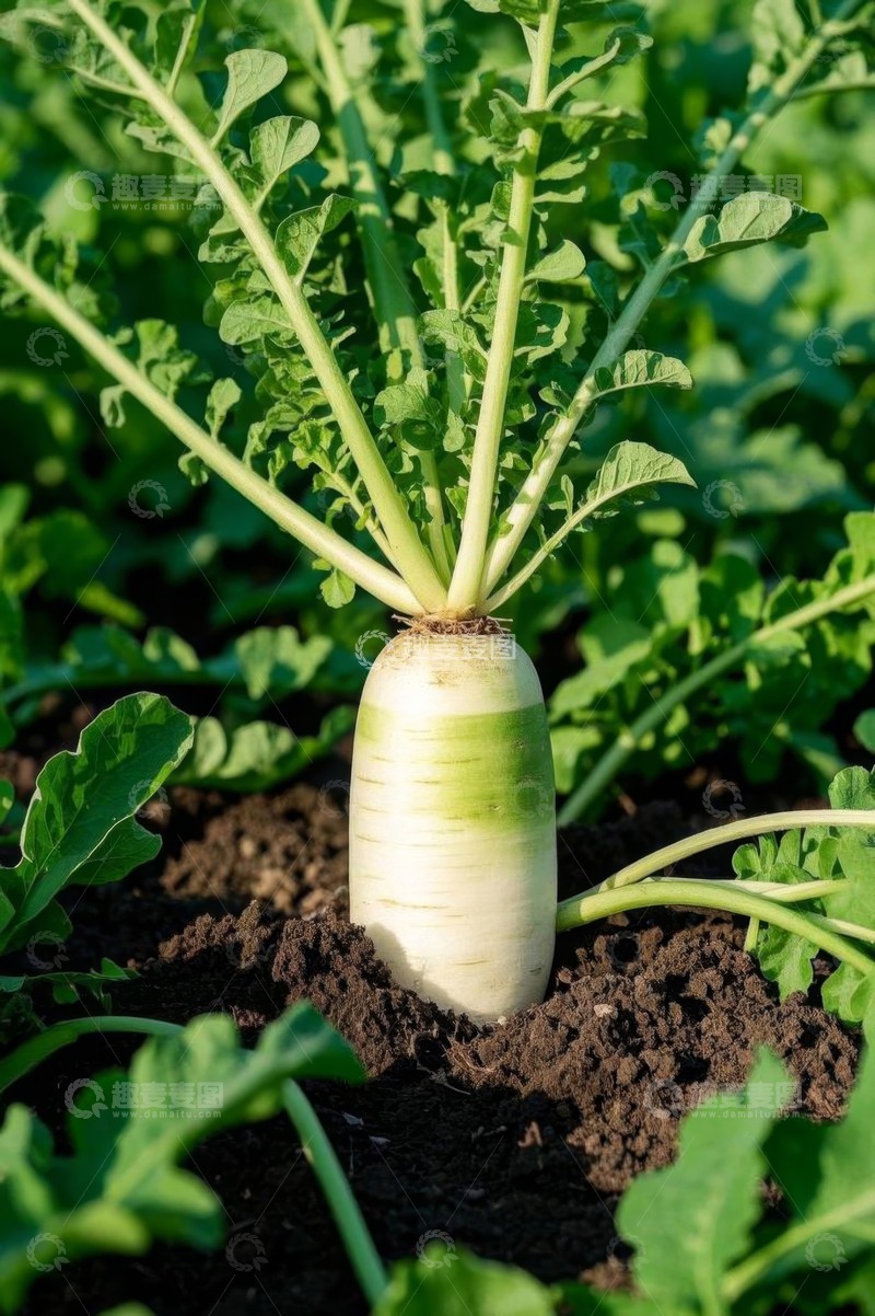 高清大图下载【趣麦麦图】田地里生长的新鲜白萝卜