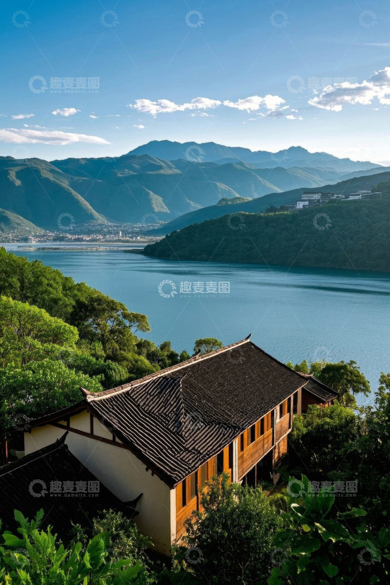 高清大图下载【趣麦麦图】山水间中式建筑风景