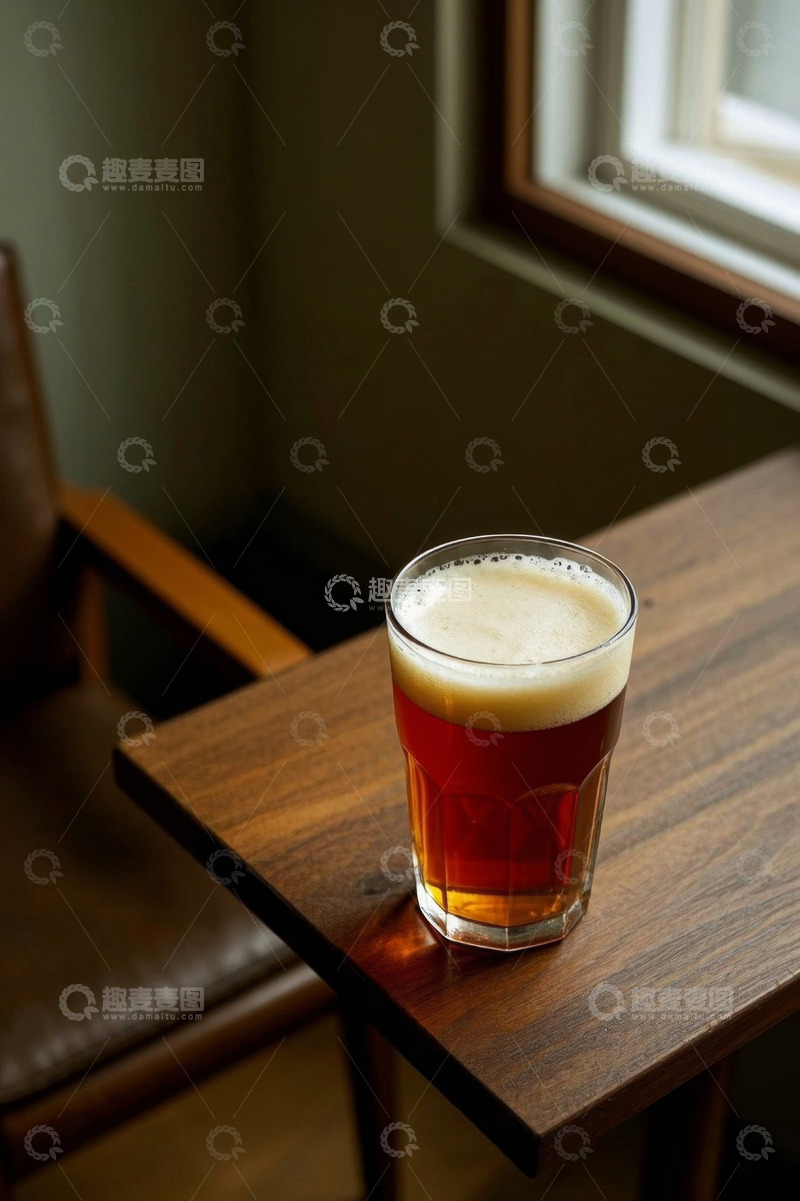 高清大图下载【趣麦麦图】木桌上的一杯啤酒