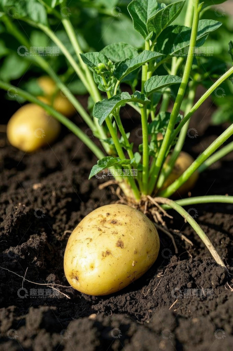 高清大图下载【趣麦麦图】田地里生长的新鲜土豆