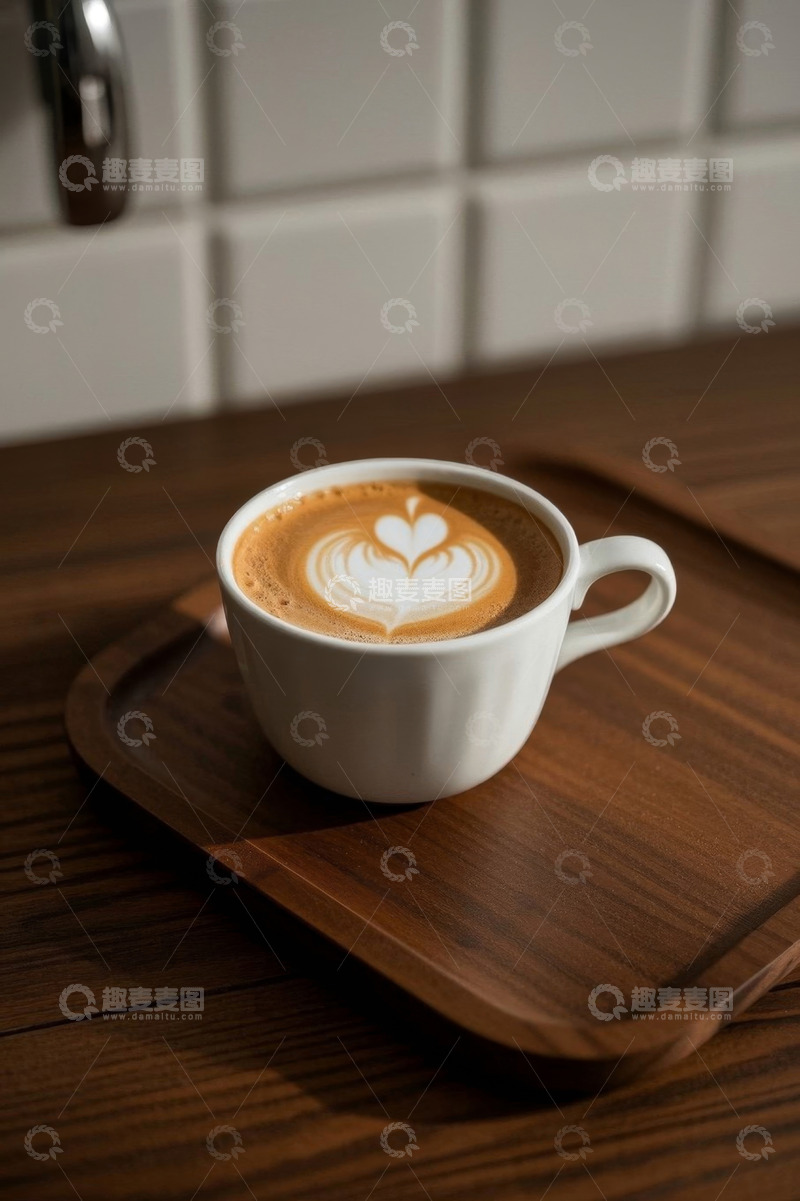 高清大图下载【趣麦麦图】木质托盘上的拉花咖啡