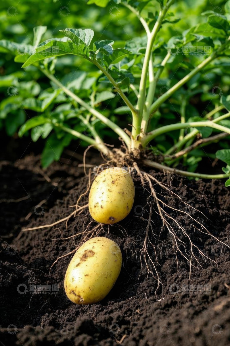 高清大图下载【趣麦麦图】田地里生长的新鲜土豆