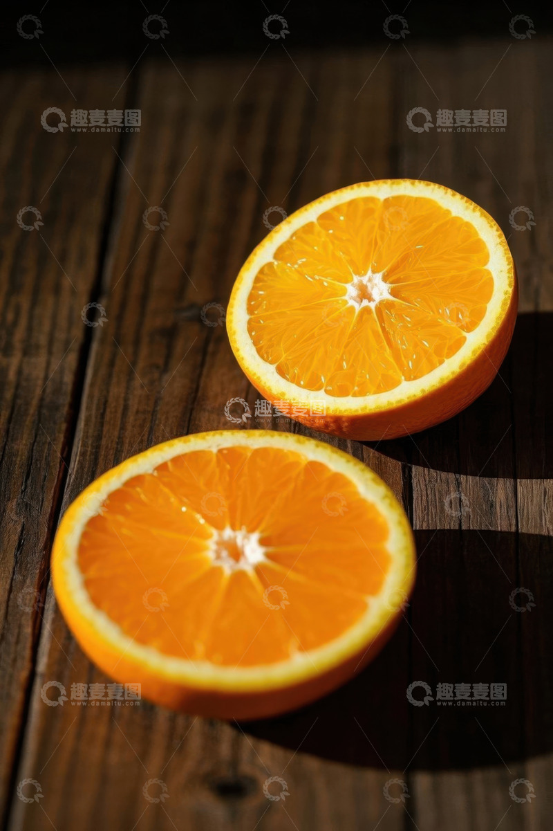 高清大图下载【趣麦麦图】木桌上切开的新鲜橙子