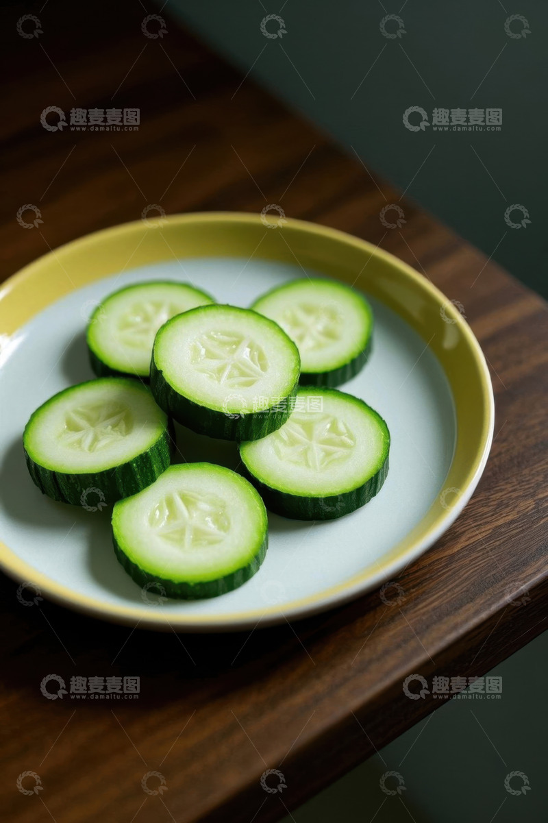 高清大图下载【趣麦麦图】盘中切片黄瓜静物特写
