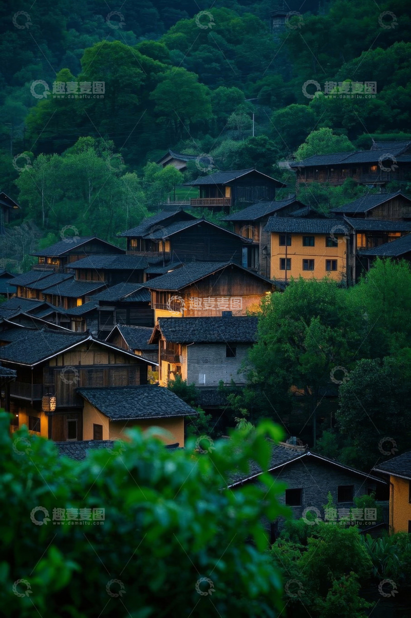 高清大图下载【趣麦麦图】山间村落民居风景