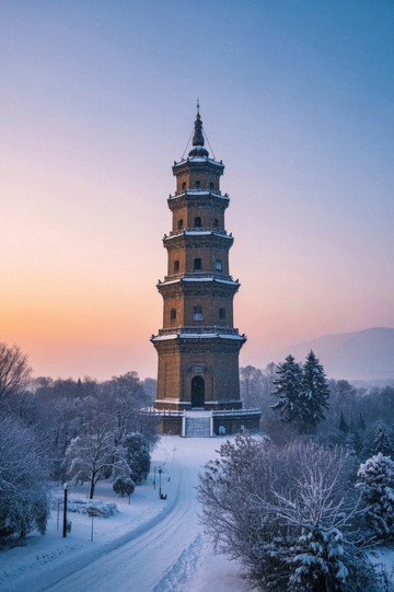 雪后古塔全景