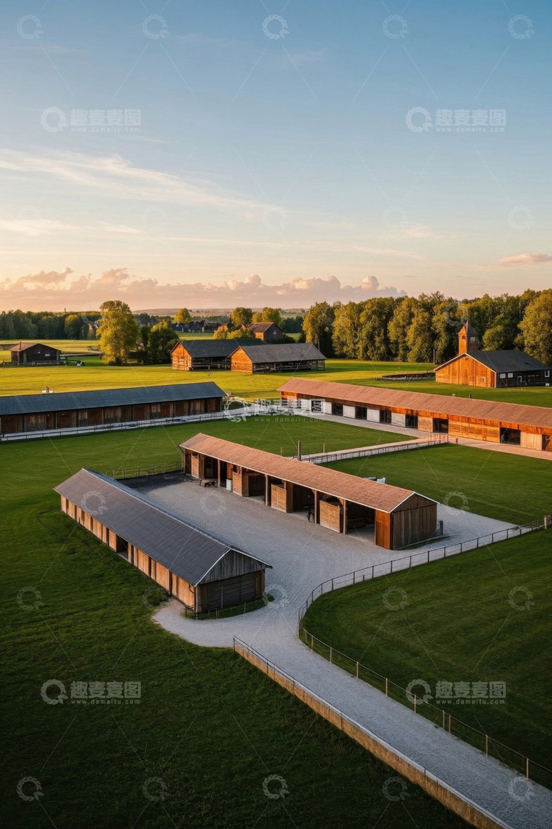 高清大图下载【趣麦麦图】农场建筑鸟瞰全景