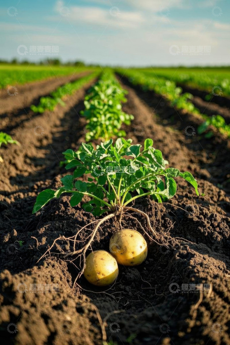 高清大图下载【趣麦麦图】农田里生长的新鲜土豆植株