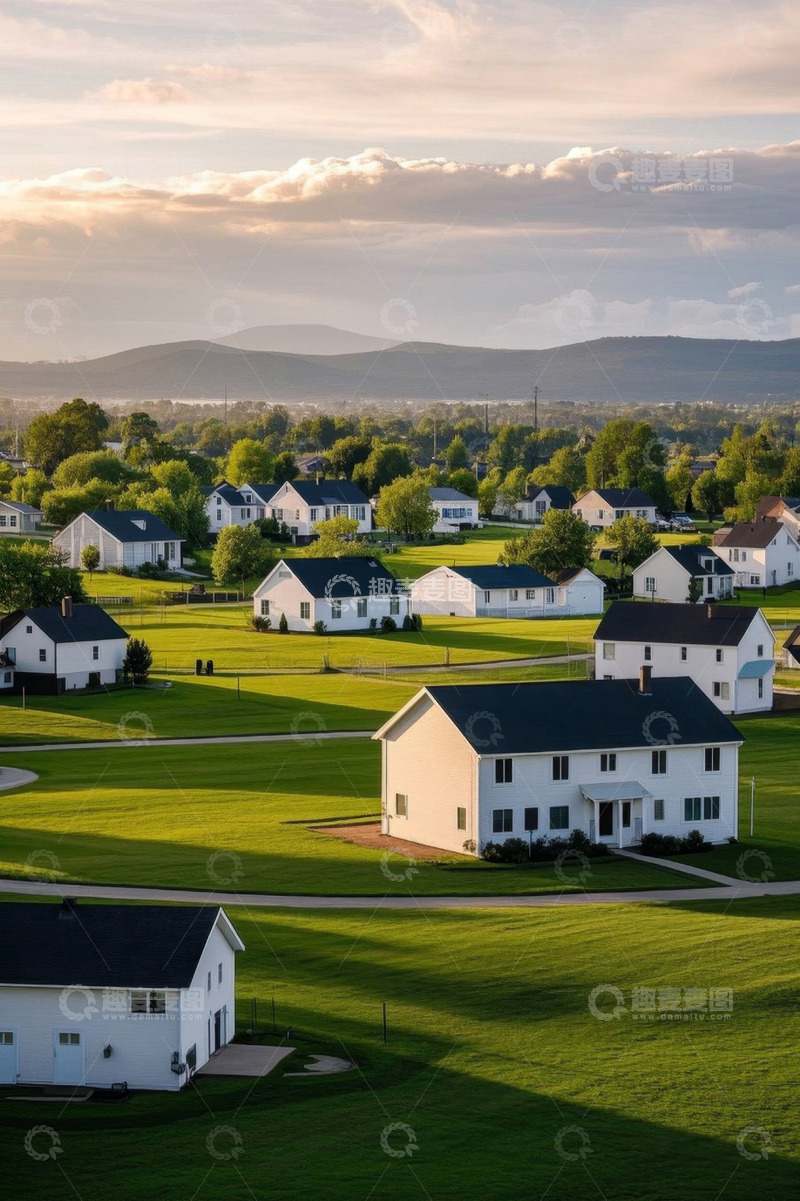 高清大图下载【趣麦麦图】郊区住宅区风光全景
