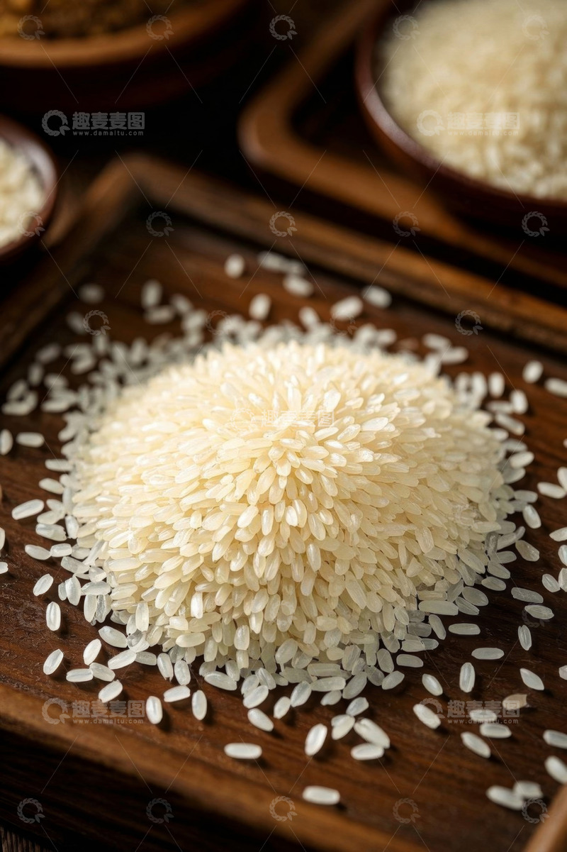 高清大图下载【趣麦麦图】木盘上的白米特写