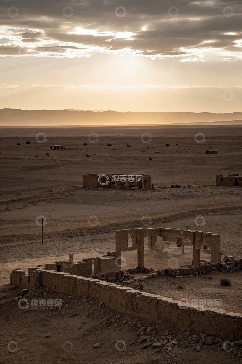 高清大图下载【趣麦麦图】沙漠中的废弃建筑景观