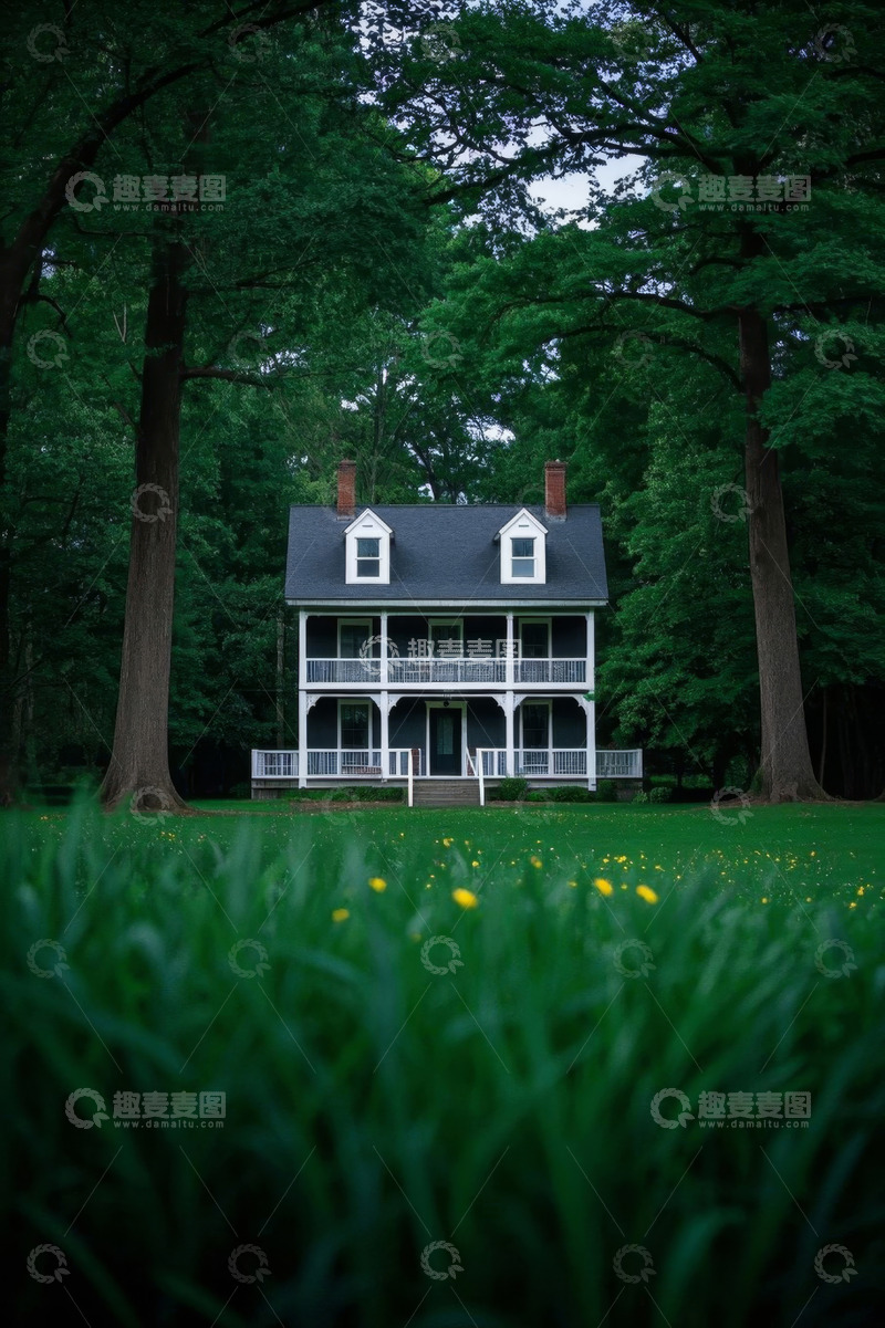 高清大图下载【趣麦麦图】林间独栋双层房屋风景