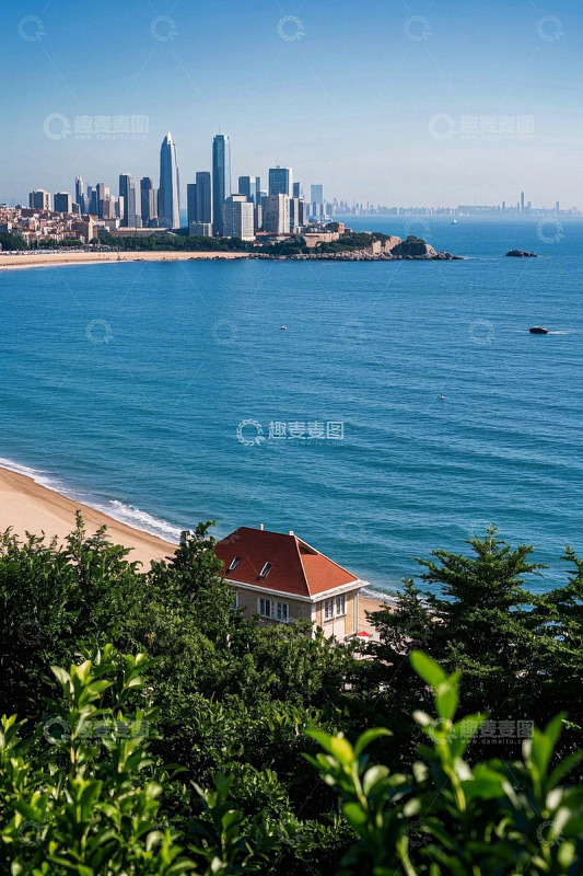 青岛海岸线城市风光全景