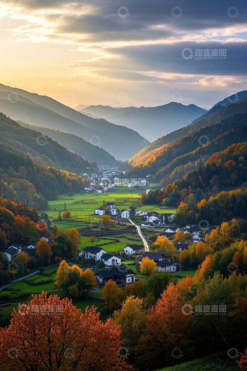 高清大图下载【趣麦麦图】山谷间秋日乡村风光