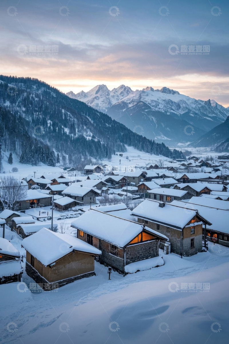 高清大图下载【趣麦麦图】雪后山村全景