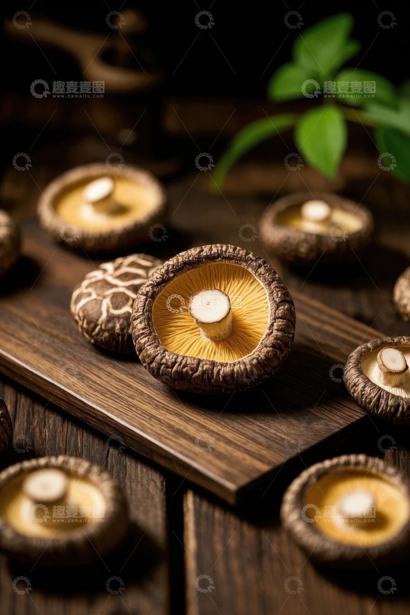 高清大图下载【趣麦麦图】木板上摆放的新鲜香菇