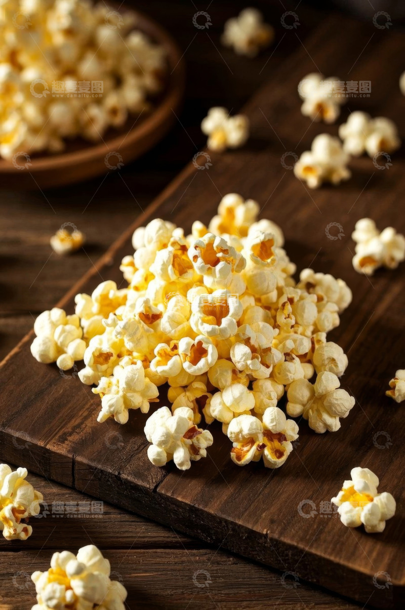 高清大图下载【趣麦麦图】木板上的美味爆米花