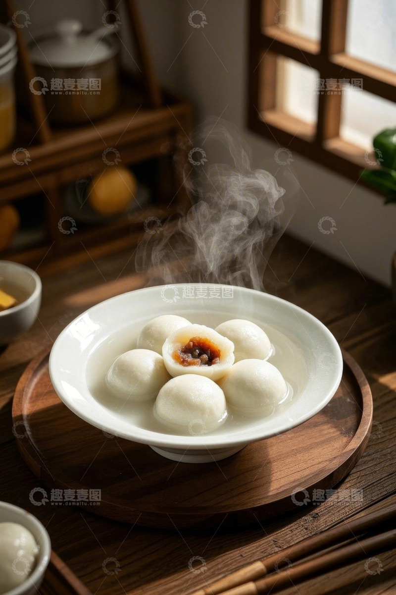 高清大图下载【趣麦麦图】中式室内热汤圆特写
