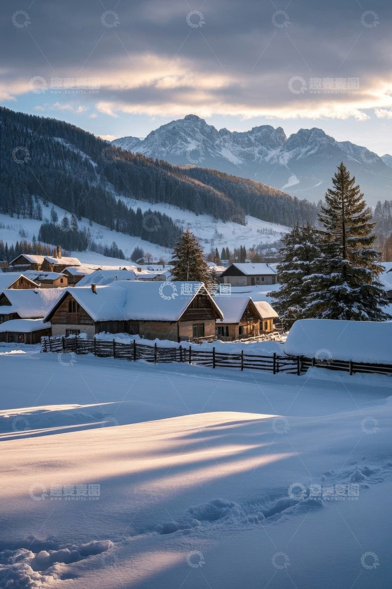 高清大图下载【趣麦麦图】雪中山村冬日风光