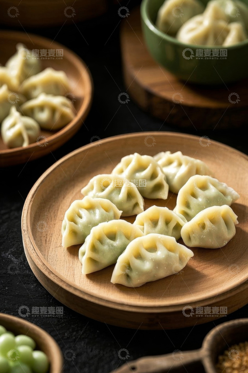 高清大图下载【趣麦麦图】木盘盛放的美味饺子