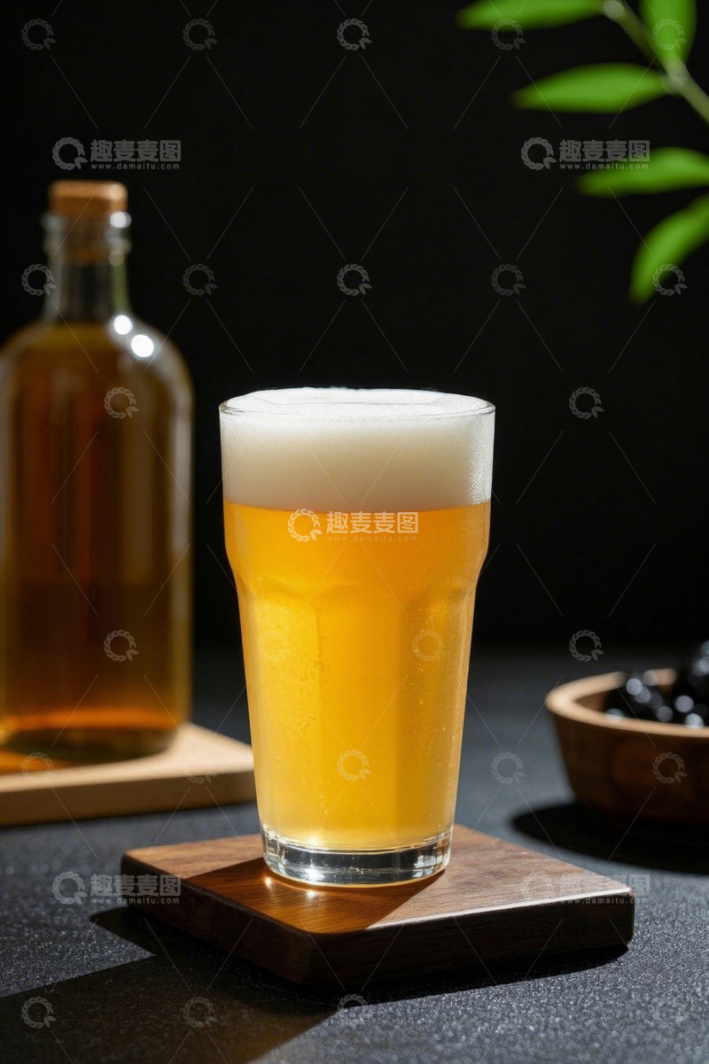 高清大图下载【趣麦麦图】玻璃杯中的泡沫啤酒静物画面