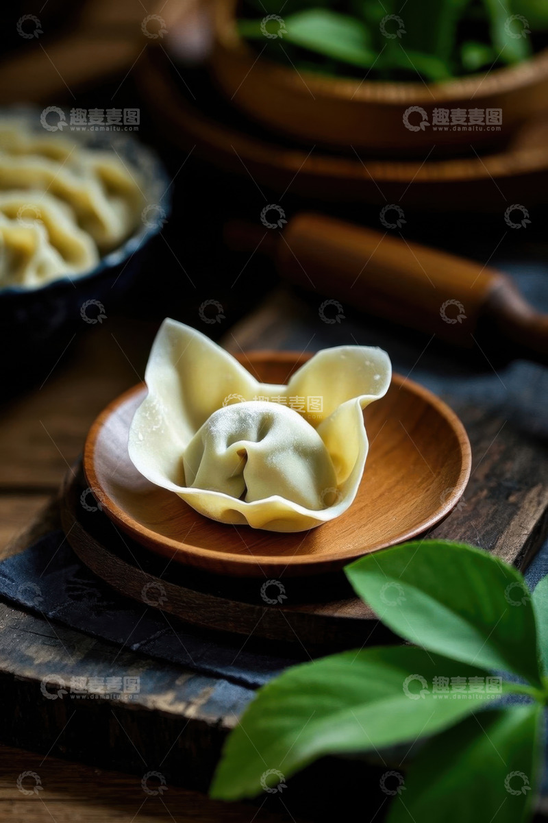 高清大图下载【趣麦麦图】木盘上的手工饺子特写