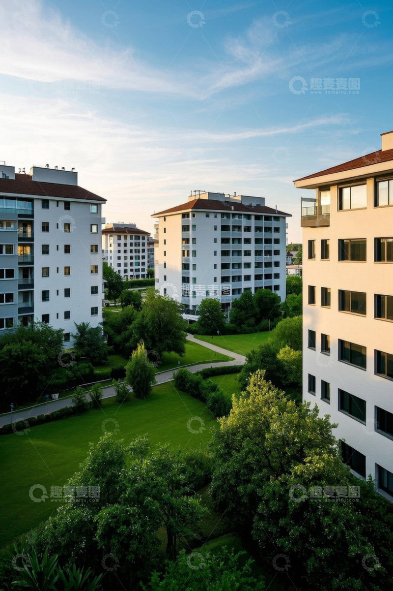 高清大图下载【趣麦麦图】现代公寓及周边绿化景观