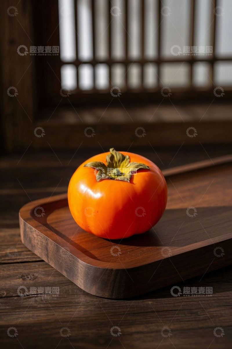 高清大图下载【趣麦麦图】木盘上的新鲜柿子