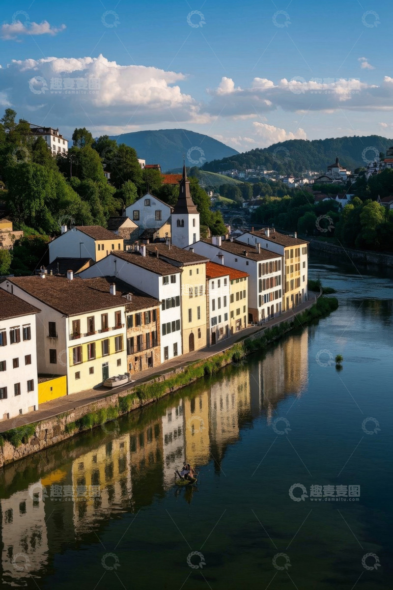 高清大图下载【趣麦麦图】河畔城镇风景